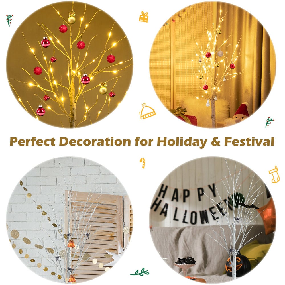 Costway Silver Twig Tree Warm White LED Indoor Christmas Decoration 4ft Image 6