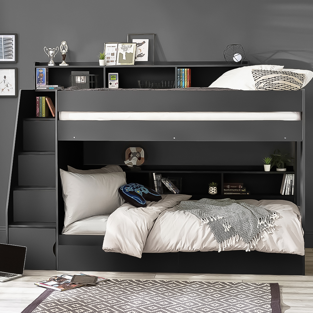 Julian Bowen Camelot Anthracite Bunk Bed with Staircase Image 1