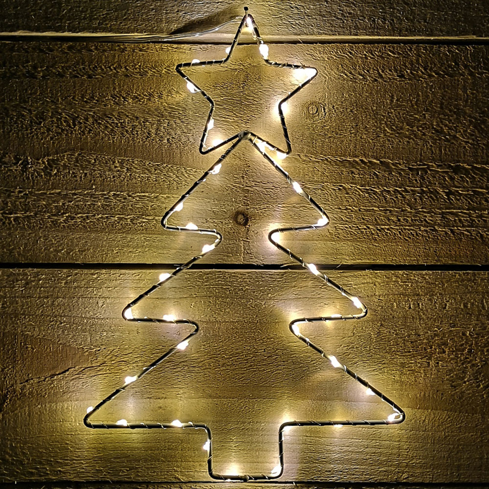 Samuel Alexander Warm White LED Light up Iron Christmas Tree Silhouette 30cm Image 1