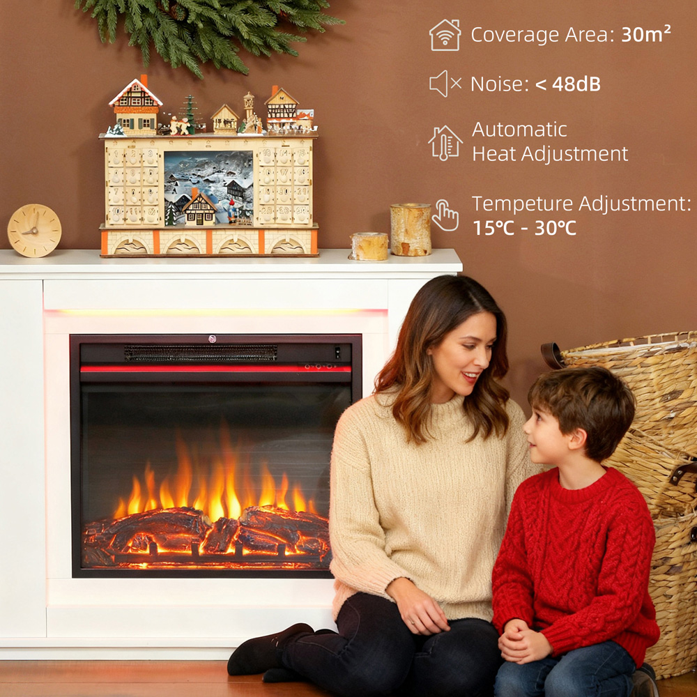 HOMCOM White Inset Electric Fireplace and Mantel 2000W Image 5