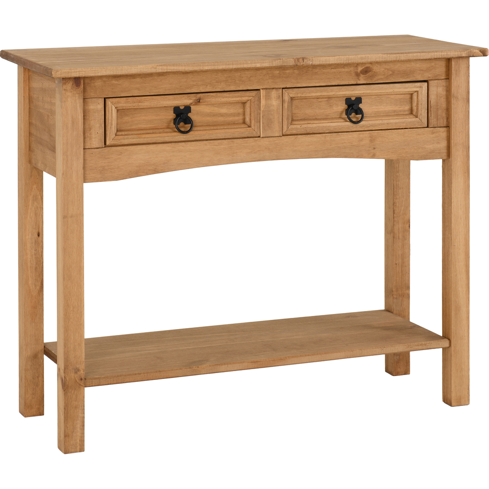 Seconique Corona 2 Drawer Single Shelf Distressed Waxed Pine Console Table Image 2