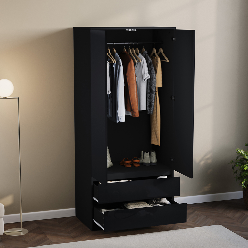 VIDA DESIGNS Glinton 2 Door 2 Drawer Black Wardrobe Image 4