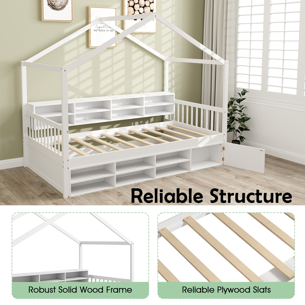 Costway Single White House Bed with Roof Image 4