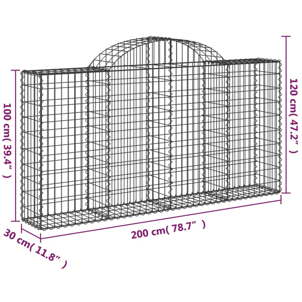vidaXL Silver Galvanised Iron Arched Gabion Basket 200 x 30 x 100/120cm Image 4