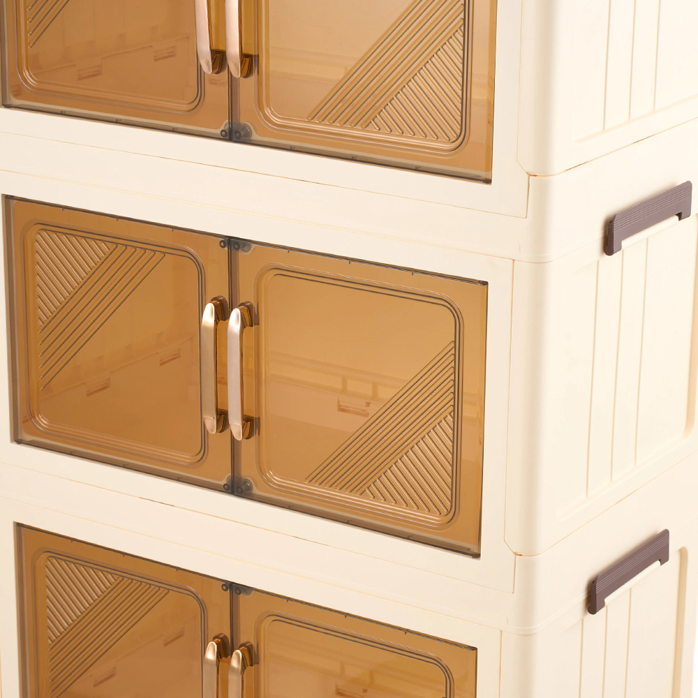 Living and Home 4-Tier Cream and Amber Transparent Foldable Storage Cabinet with Castors Image 5