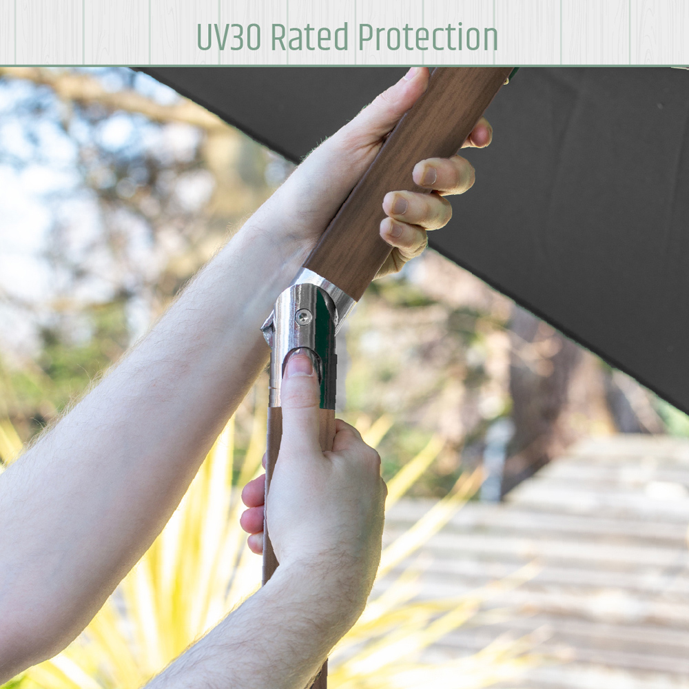 Gardenkraft Charcoal Crank and Tilt Wooden Parasol 2.7m Image 8