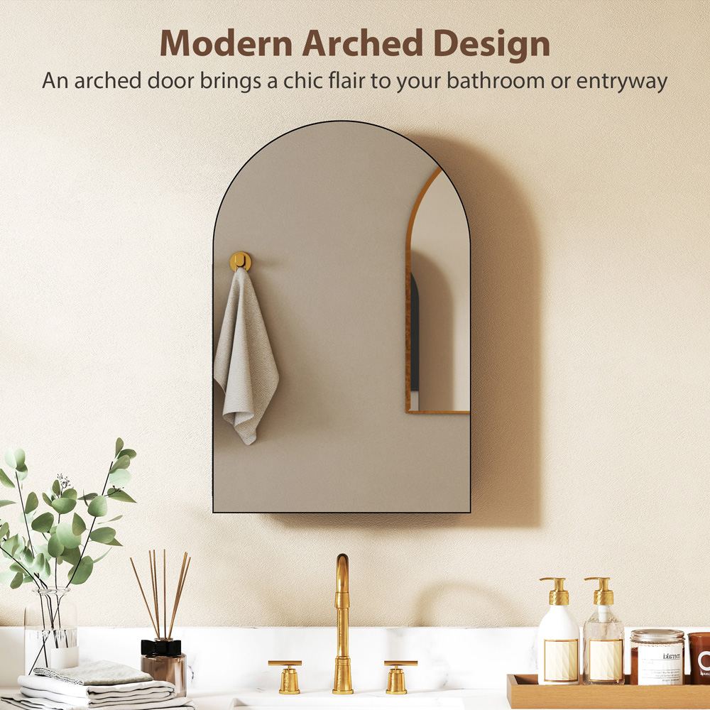 Portland 3 Hidden Shelf Black Arched Bathroom Mirror Cabinet Image 7