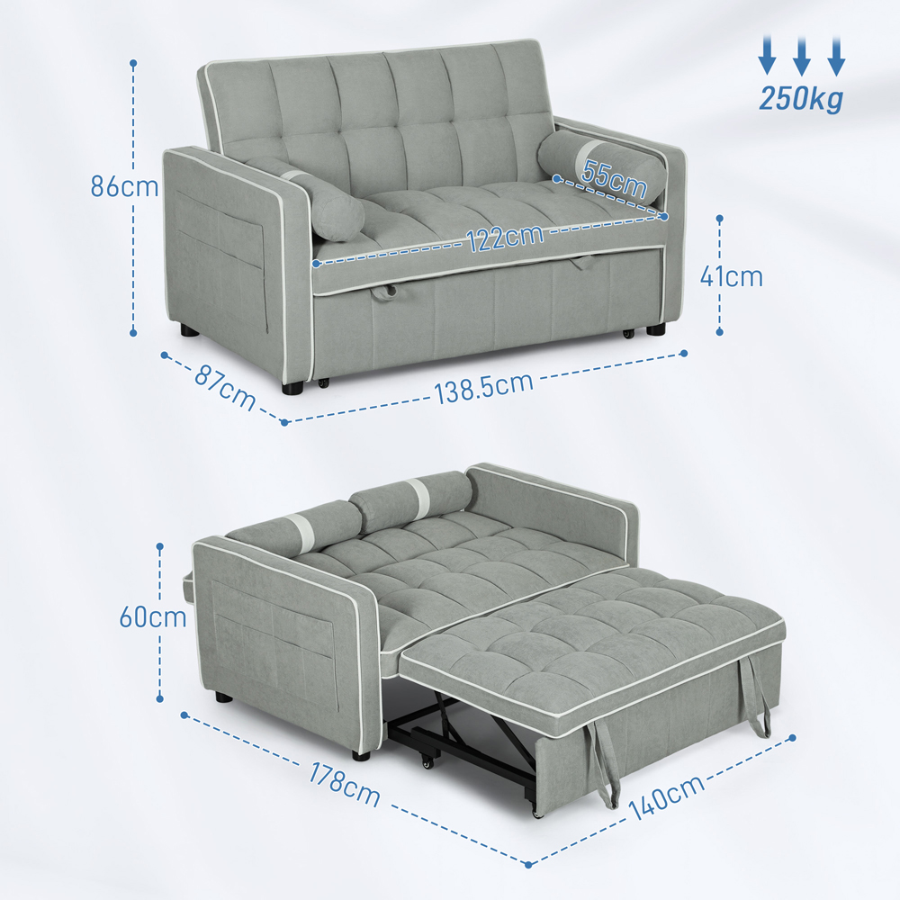 HOMCOM 2 Seater Light Grey Pull Out Sofa Bed Image 8