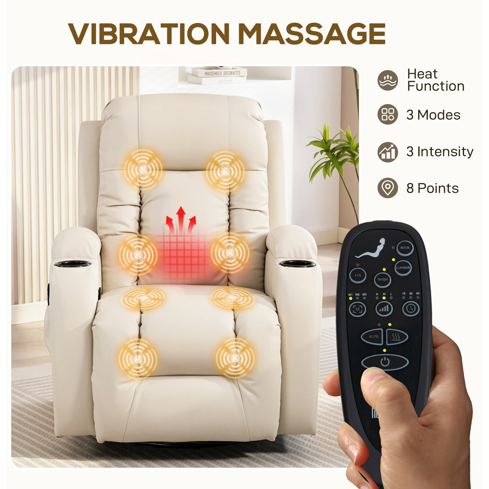HOMCOM Cream Massage and Heat Recliner Chair with 8-Point Vibration Image 5