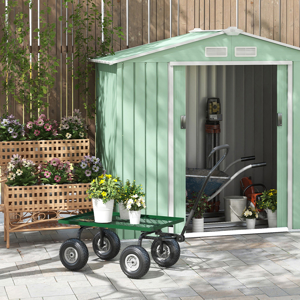 Outsunny Green Garden Trolley Cart with Pneumatic Wheels 150kg Image 3