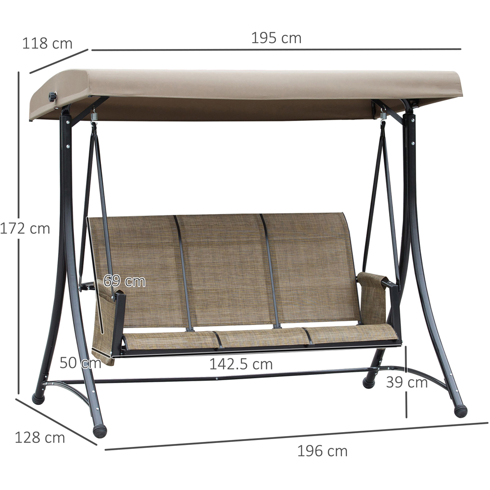 Outsunny 3 Seater Brown Garden Swing Chair with Canopy Image 8