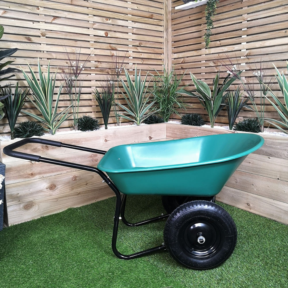 Samuel Alexander Green Heavy Duty Plastic Garden Wheelbarrow 150kg with 2 Wheels Image 6