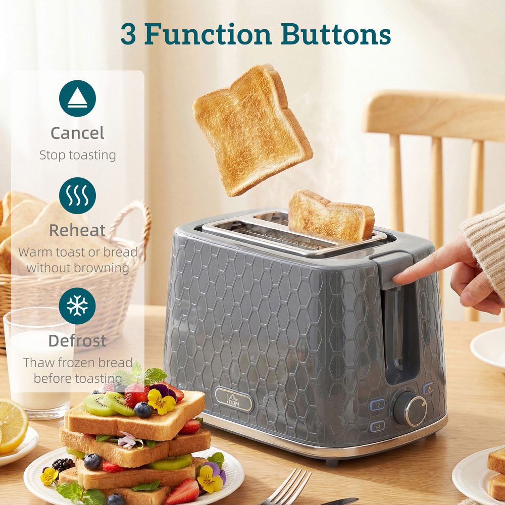 HOMCOM Grey 1.7L Fast Boil Kettle and 2 Slice Toaster Set Image 7