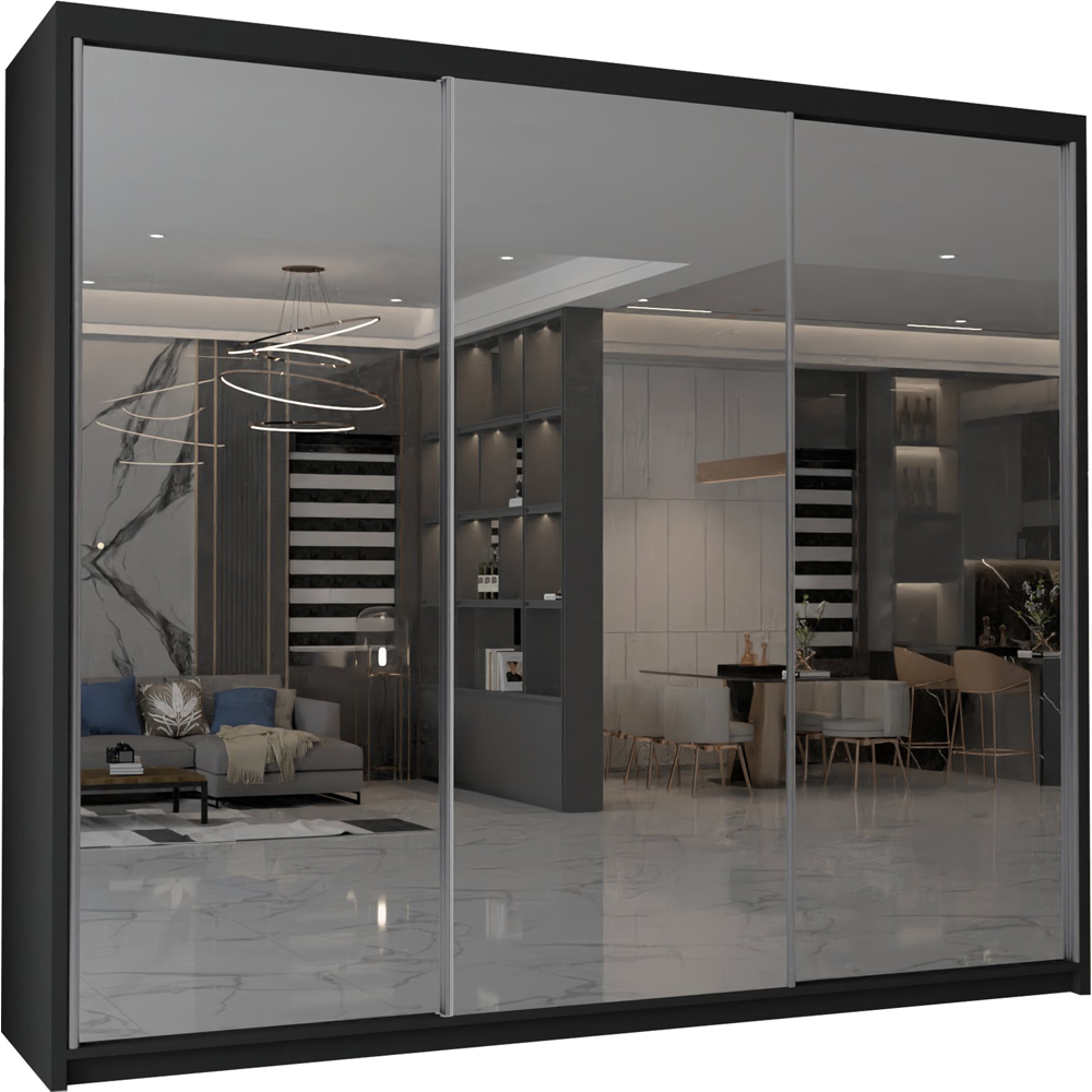 M N Furniture Modern Gala 3 Door Black Mirrored Sliding Wardrobe 250cm Image 2