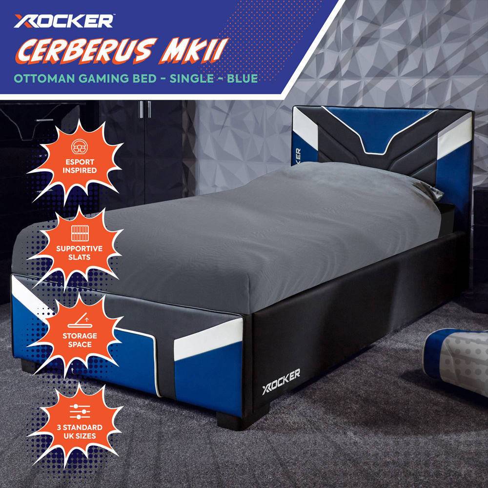 X Rocker Cerberus MKII Single Blue Ottoman Bed Image 2