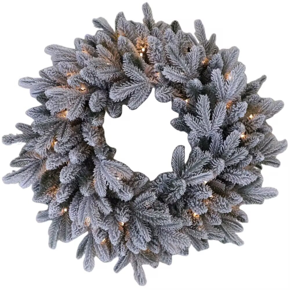 Festive Christmas Pre-Lit Snow Flocked Wreath 60cm Image 1