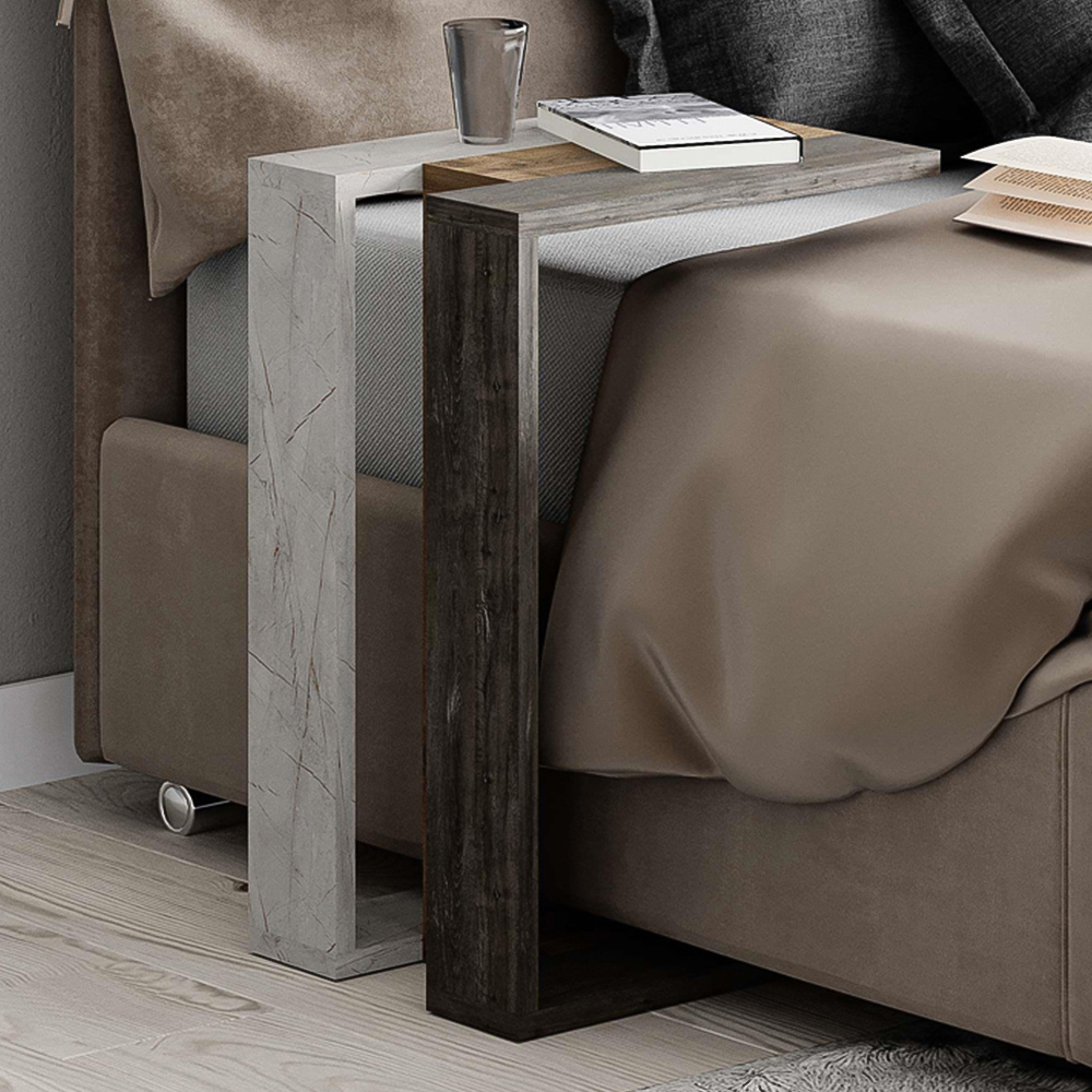 Decortie Muju Oak and Dark Coffee Gold Marble Effect C Shape Side Table Image 1