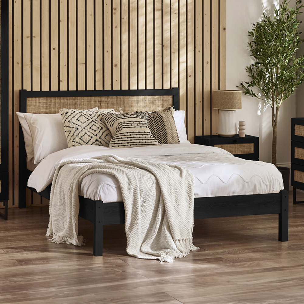 Julian Bowen Padstow Rattan King Size Black Bed Frame Image 1