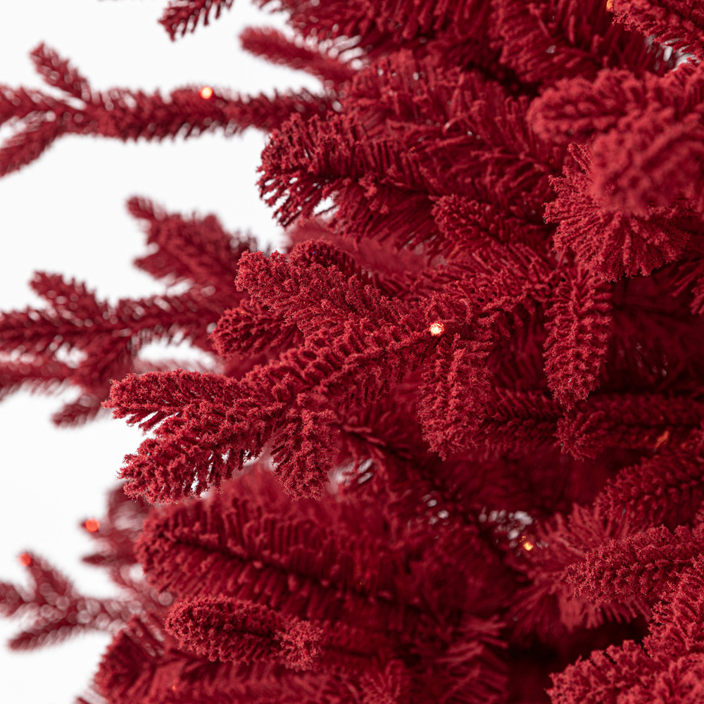 Evergreen Classics Warm White Pre-Lit Red Velvet Flocked Artificial Christmas Tree with Stand 6ft Image 6