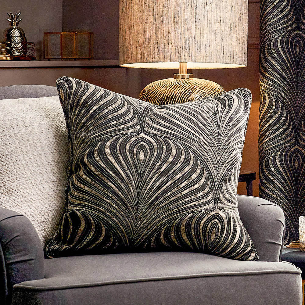 Paoletti Gatsby Black Jacquard Piped Cushion Image 2