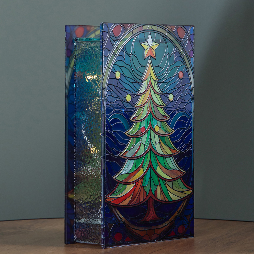 Samuel Alexander Warm White LED Double Sided Stained Glass Light Up Christmas Tree Decoration Image 6