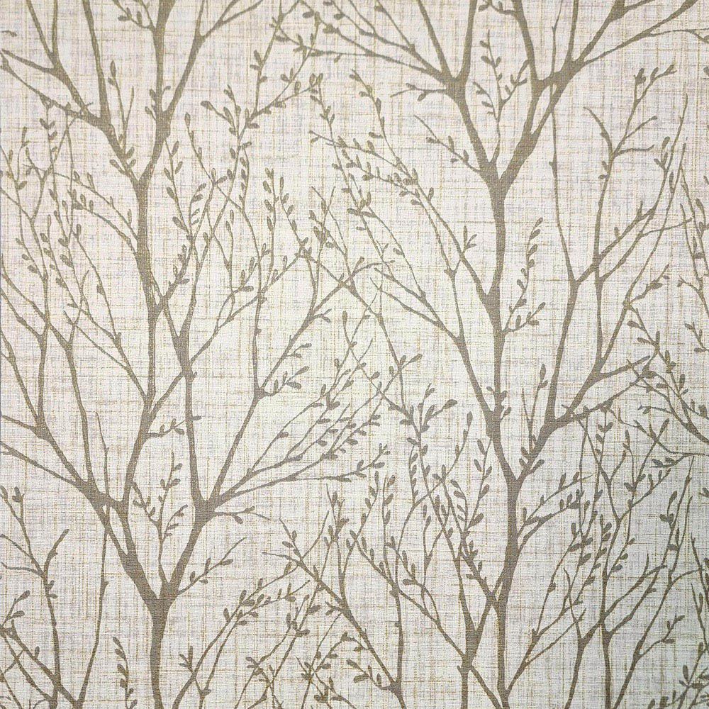 Crown Lynford Trees Fabric Effect Natural Wallpaper Image 1