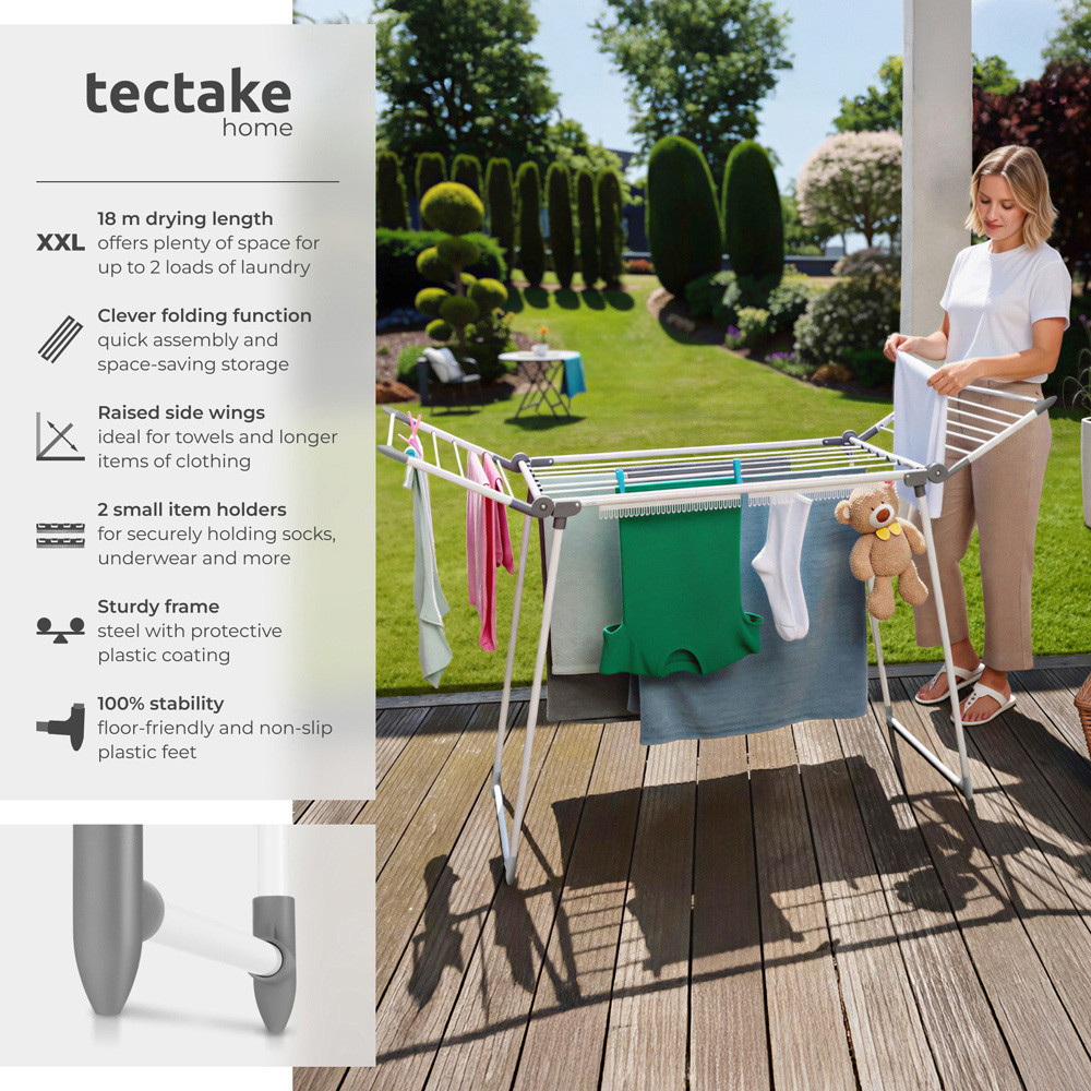 tectake Life White Indoor Foldable Clothes Airer 18m Image 6