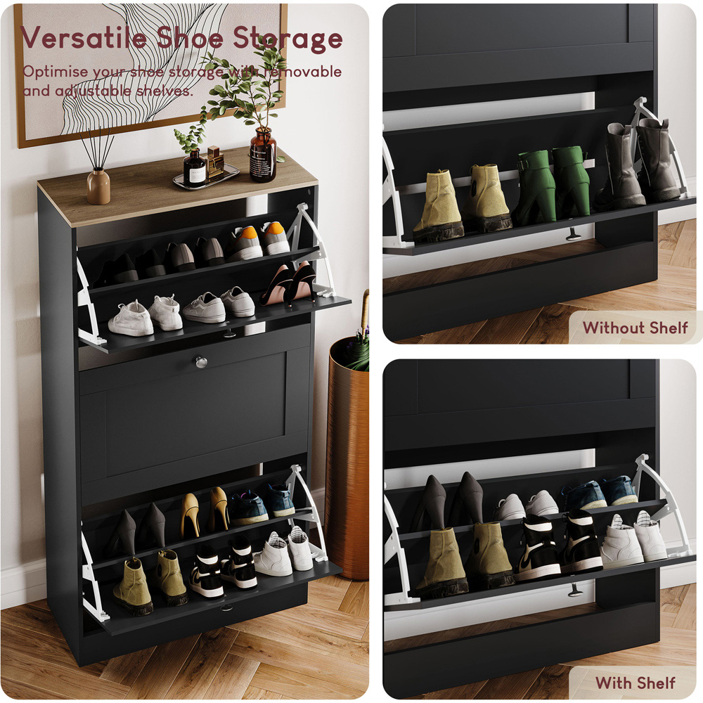 VIDA DESIGNS 3 Drawer Black and Oak Effect Shoe Cabinet Image 6