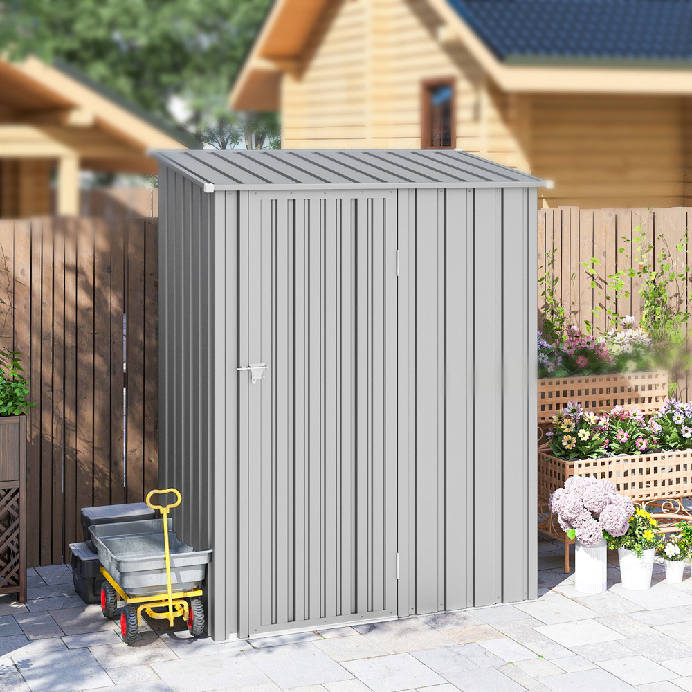 Outsunny 4.5 x 2.8ft Single Door Grey Steel Outdoor Storage Shed Image 7