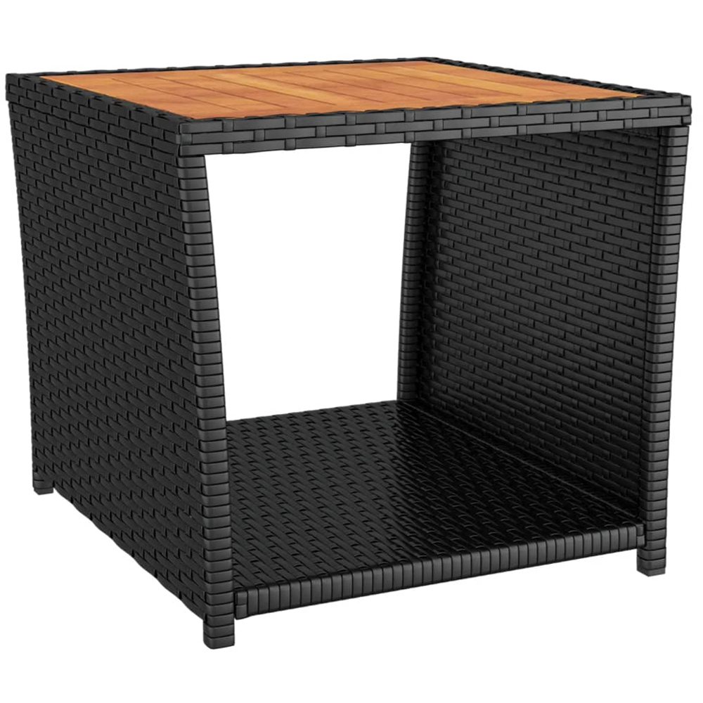 vidaXL Black Polyrattan and Solid Acacia Wood Tea Table Image 2