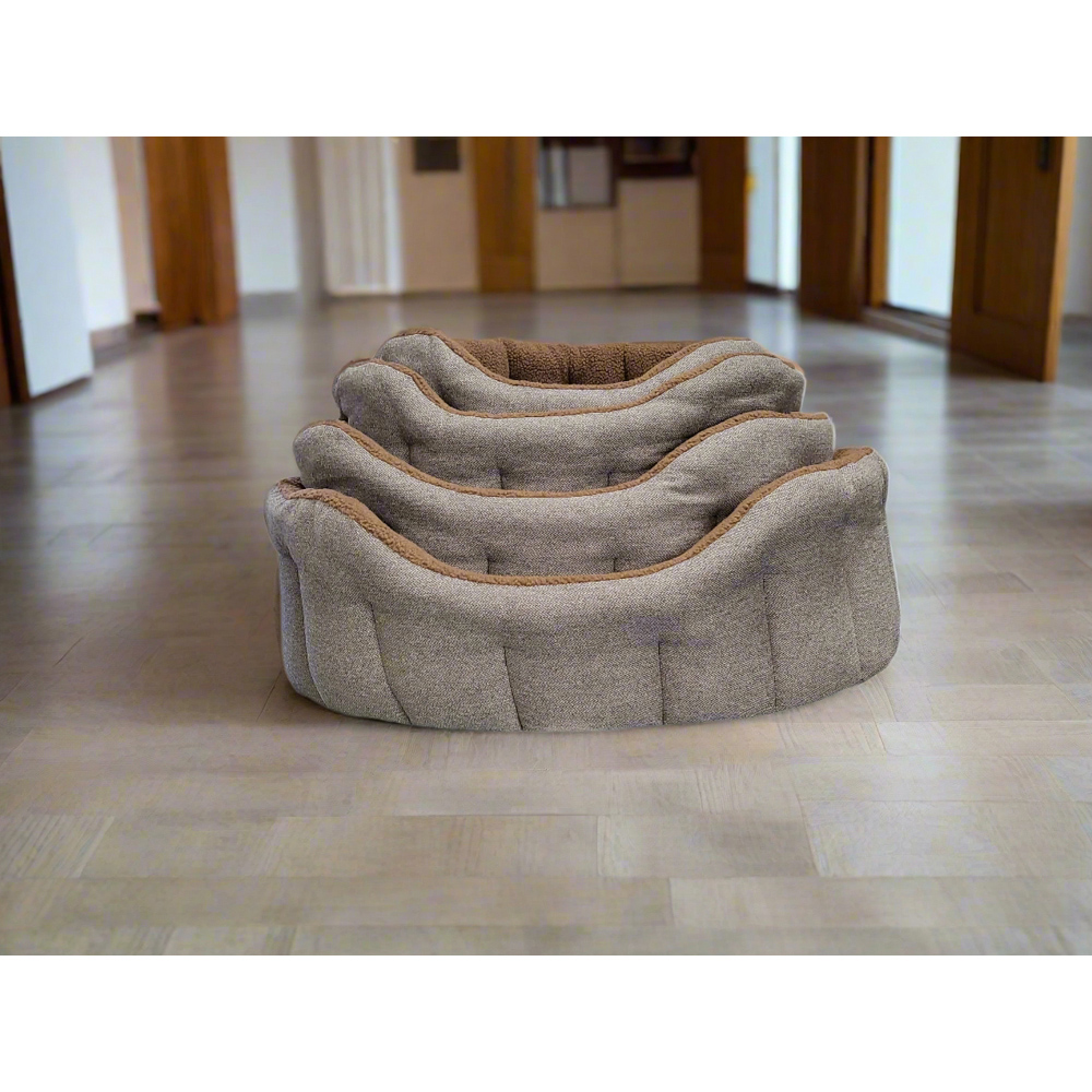 P&L Jumbo Brown Premium Orkney Tweed Fabric Drop Fronted Softee Oval Lined Pet Bed Image 4