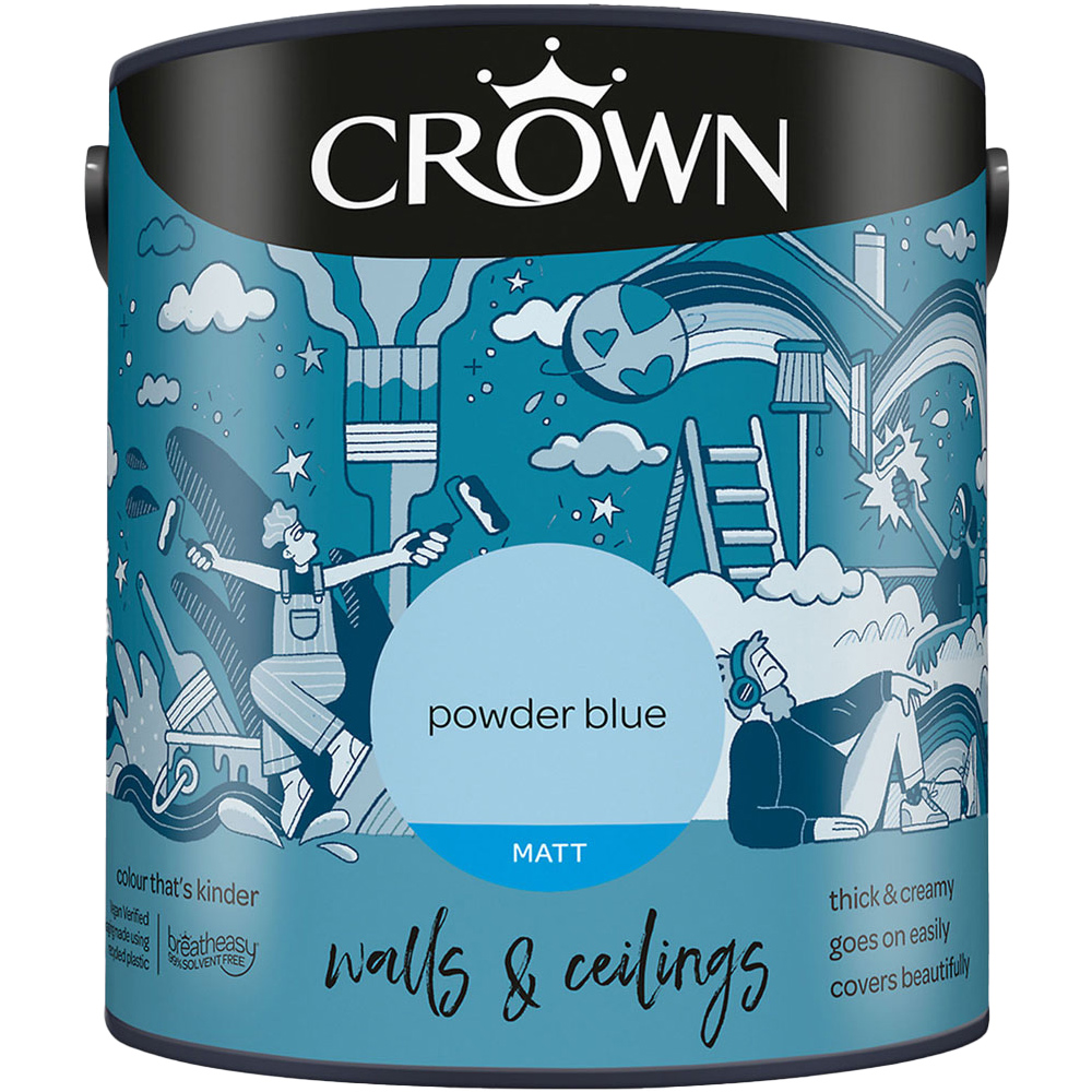 Crown Breatheasy Walls & Ceilings Powder Blue Matt Emulsion Paint 2.5L Image 2