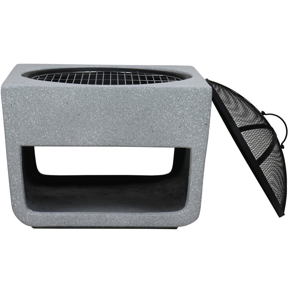 Charles Bentley Snug Lima Magnesia Square BBQ Firepit with Mesh Cover and Log Storage Image 4