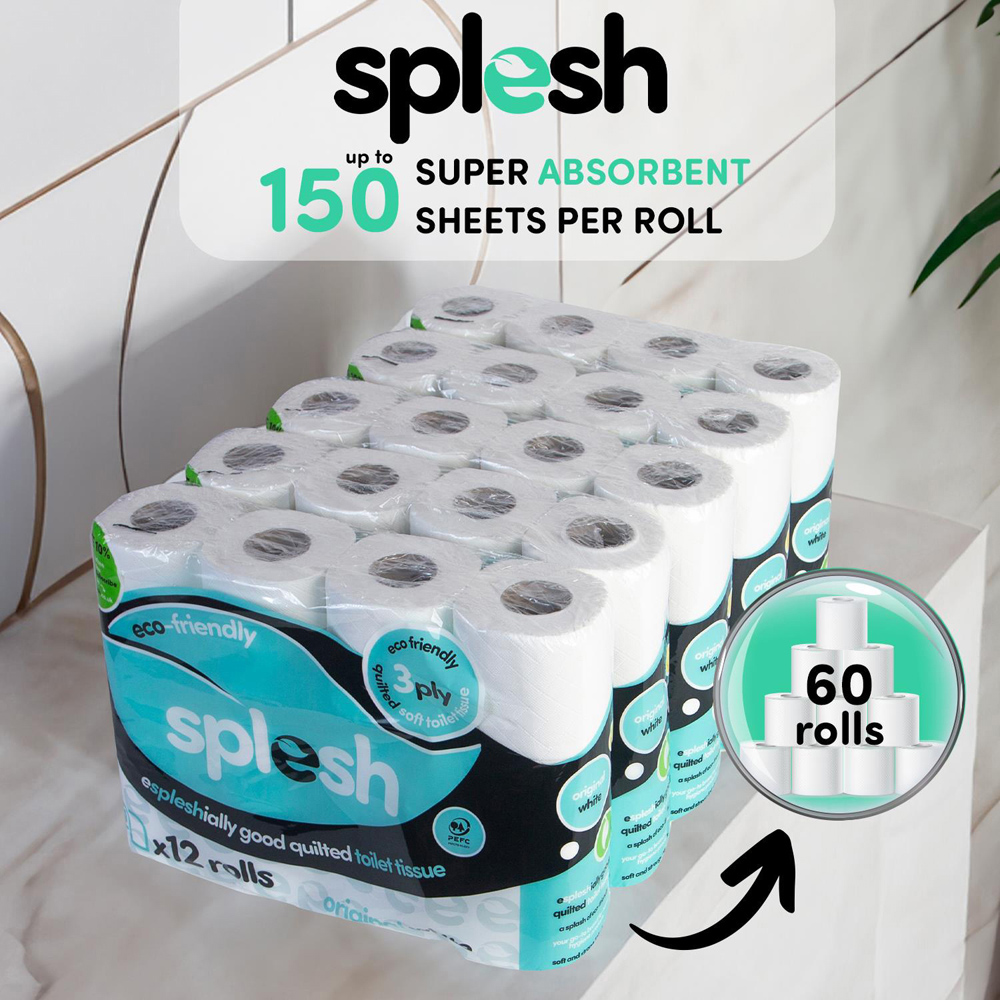 Splesh Quilted White Soft Toilet Tissue 60 Rolls 3 Ply Image 3