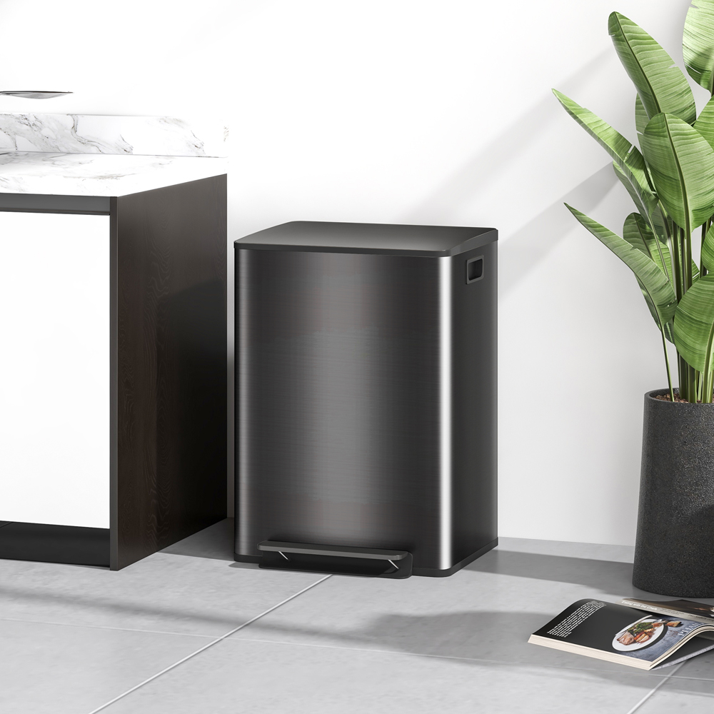 HOMCOM Black Double Kitchen Bin with Soft Close Lid 60L Image 2