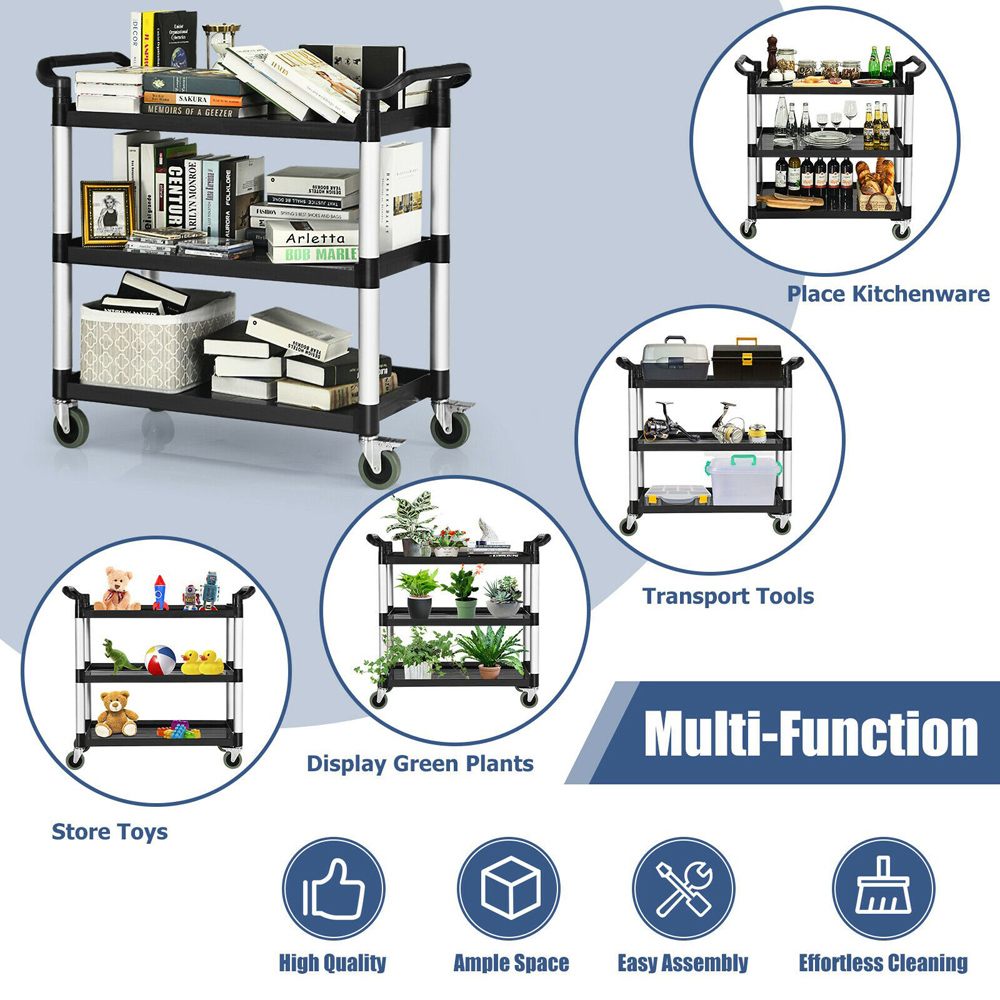 Costway 3 Shelf Multifunctional Utility Cart with Flexible Wheels Image 7