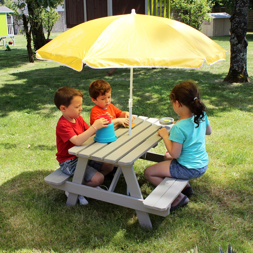 Soulet Kids 4 Seater Grey Wooden Picnic Table with Parasol Hole Image 4