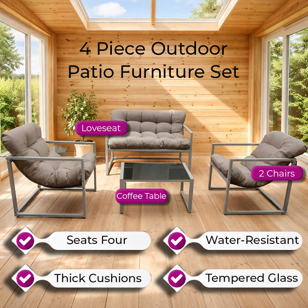 Neo Direct 4 Seater Grey Outdoor Patio Set with Cushions Image 6