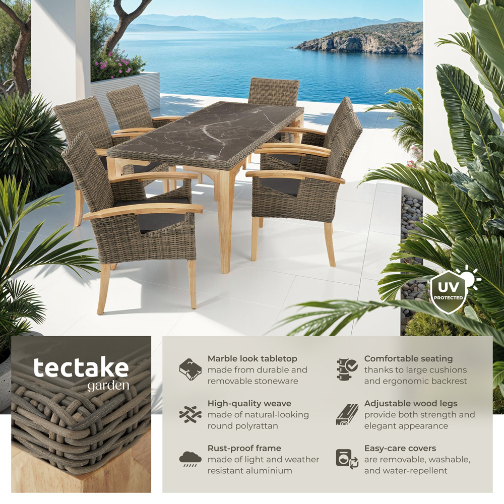 tectake Foggia Rosarno 6 Seater Rattan Garden Dining Set Natural Image 6