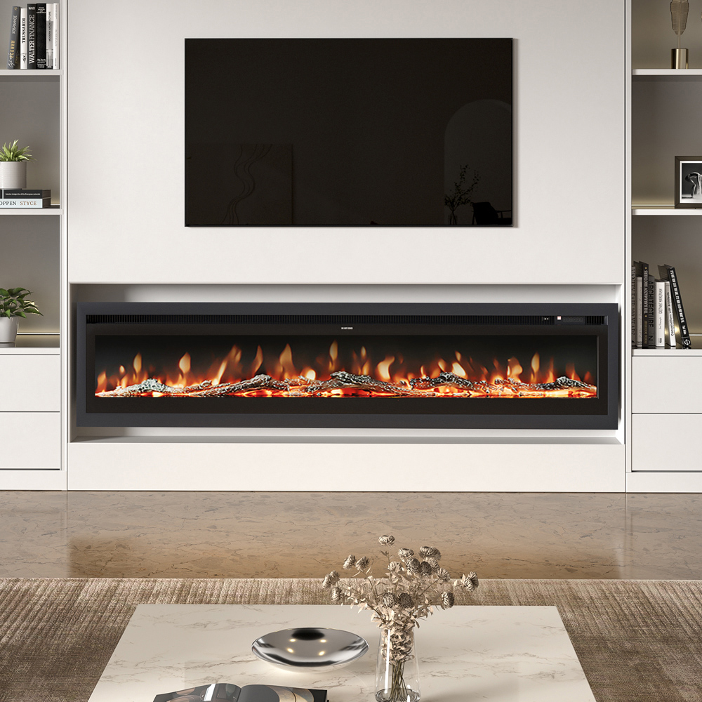 Living and Home 12 Flame Colour Mounted Inset or Freestanding Electric Fireplace with Remote 80 inch Image 4