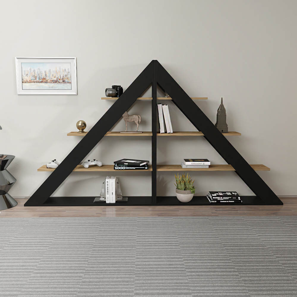 Decorotika Pisagor 4 Shelf Black and Oak Corner Bookcase Image 7