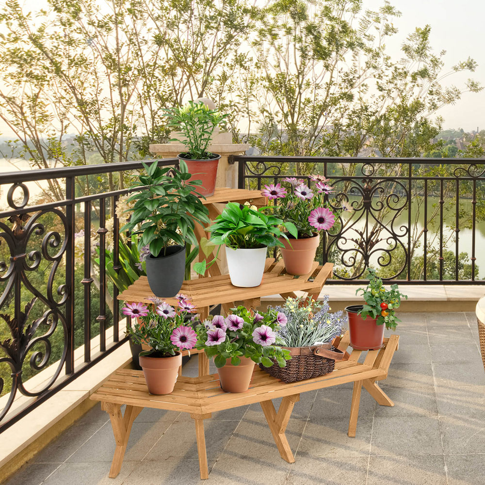 Costway 3 Tier Wooden Corner Plant Stand Image 2