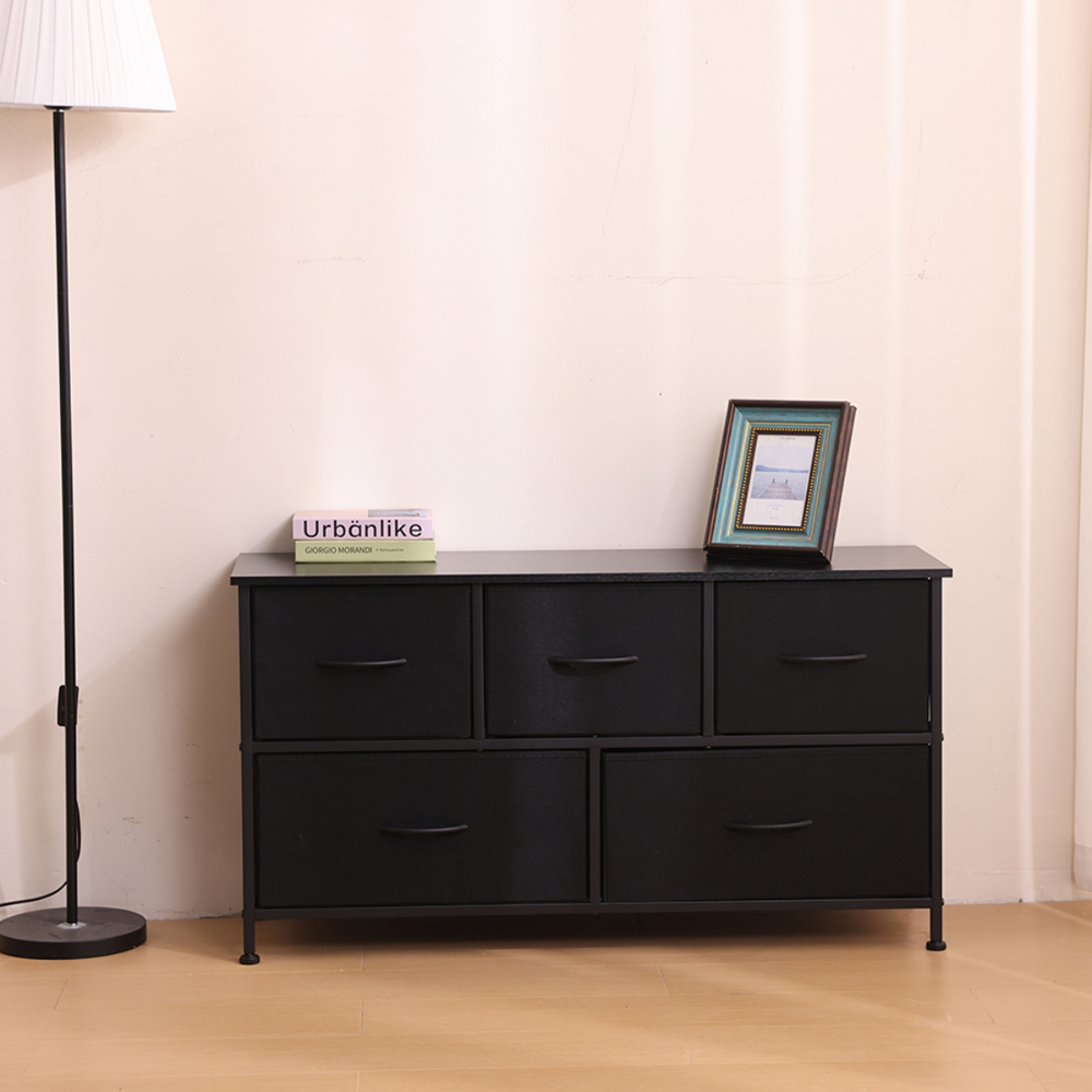 Alivio 5 Drawer Black Fabric Chest of Drawers with Steel Frame and Wood Top Image 5