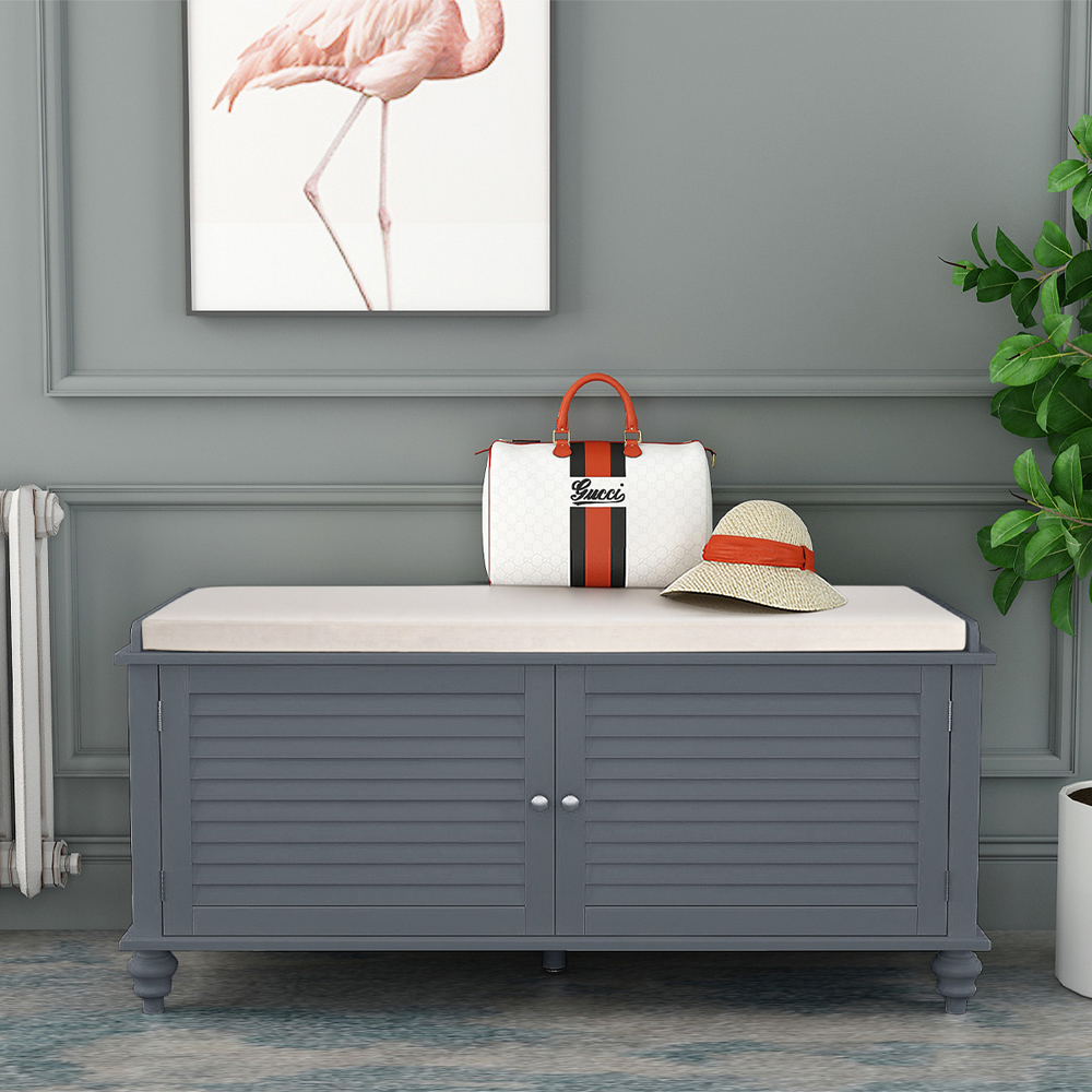 Living and Home Grey Wooden Shoe Cabinet Bench Image 5