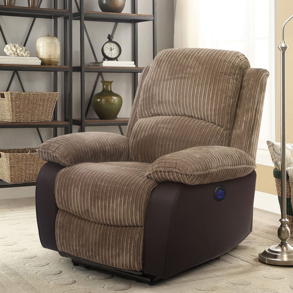 Comfy Living Brown Cord Fabric Electric Recliner Chair Image 7