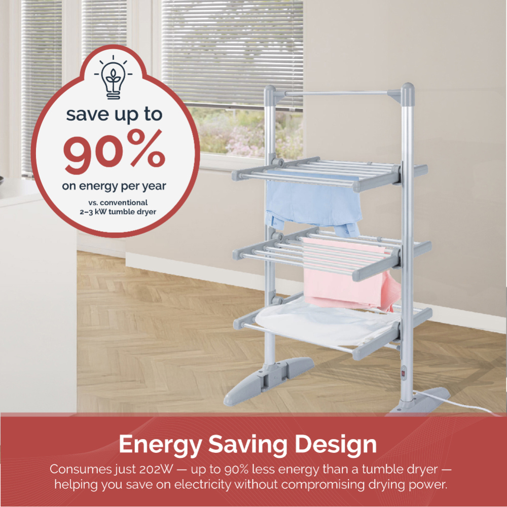 Rediffusion 3-Tier Ultra Compact Heated Clothes Airer with Cover Image 5