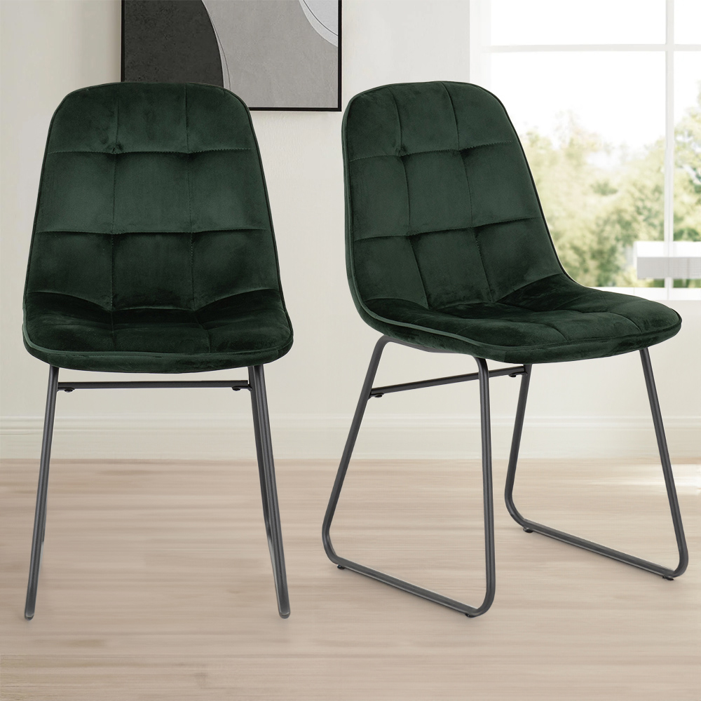 Seconique Lukas Set of 2 Emerald Green Velvet Dining Chair Image 1