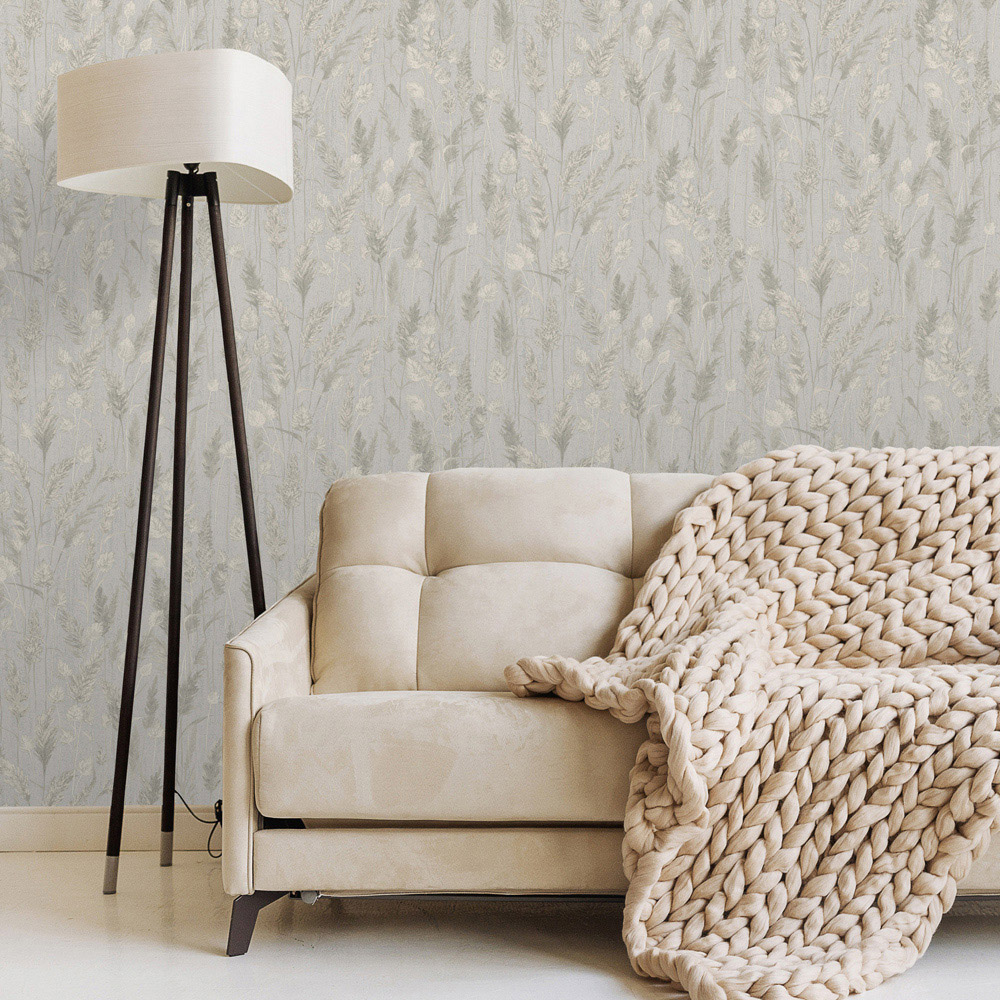 Grandeco Meadow Grasses Silver Wallpaper Image 2