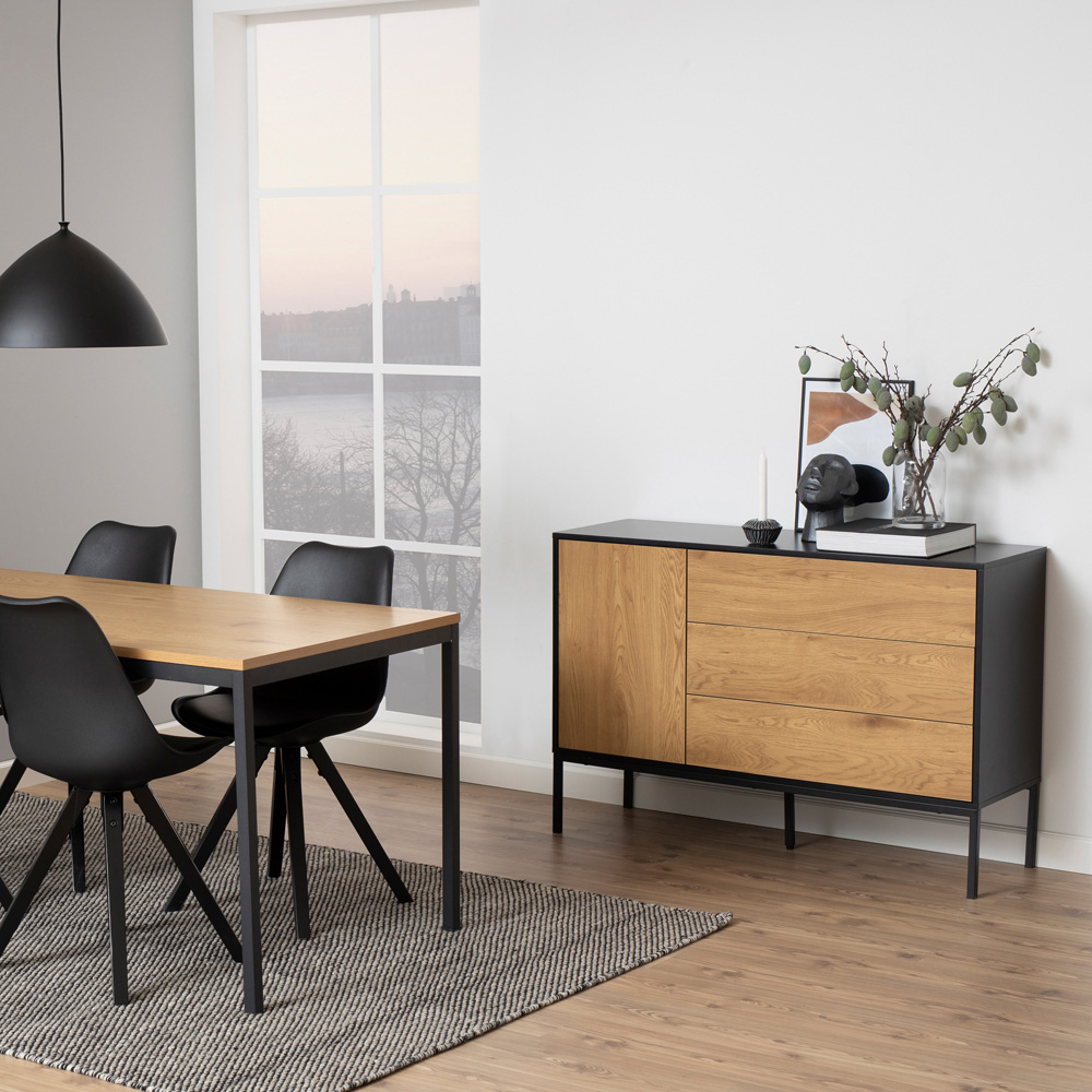 Florence Seaford Single Door 3 Drawer Black and Oak Small Sideboard Image 9