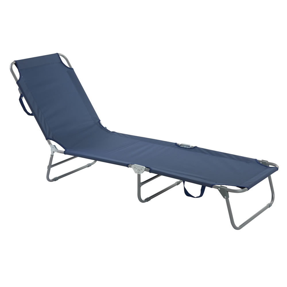 Wilko Folding Sun Lounger Blue Image 1